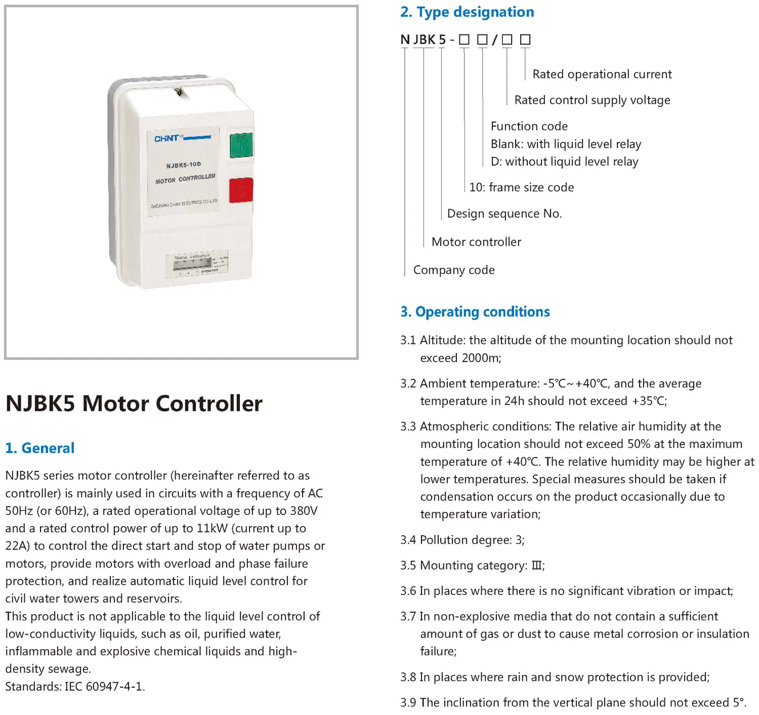 Chint original NJBK5 NJBK5-5 NJBK5-10 NJBK5-10D Water Pump or Motor Start Stop Overload Phase Failure protection Controller