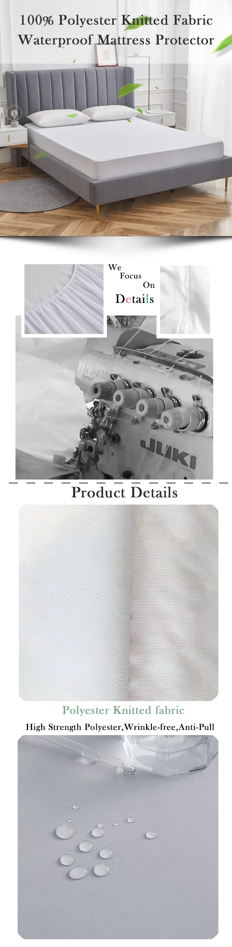 Customized Size Mattress Cover 0.02mm TPU Durable Polyester Knitted Fabric Hypoallergenic Waterproof <a class='inkey' style='color:blue' href='https://www.wxkxt.com/mattress-protector' target='_blank'>Mattress protector</a> Bed Mat details