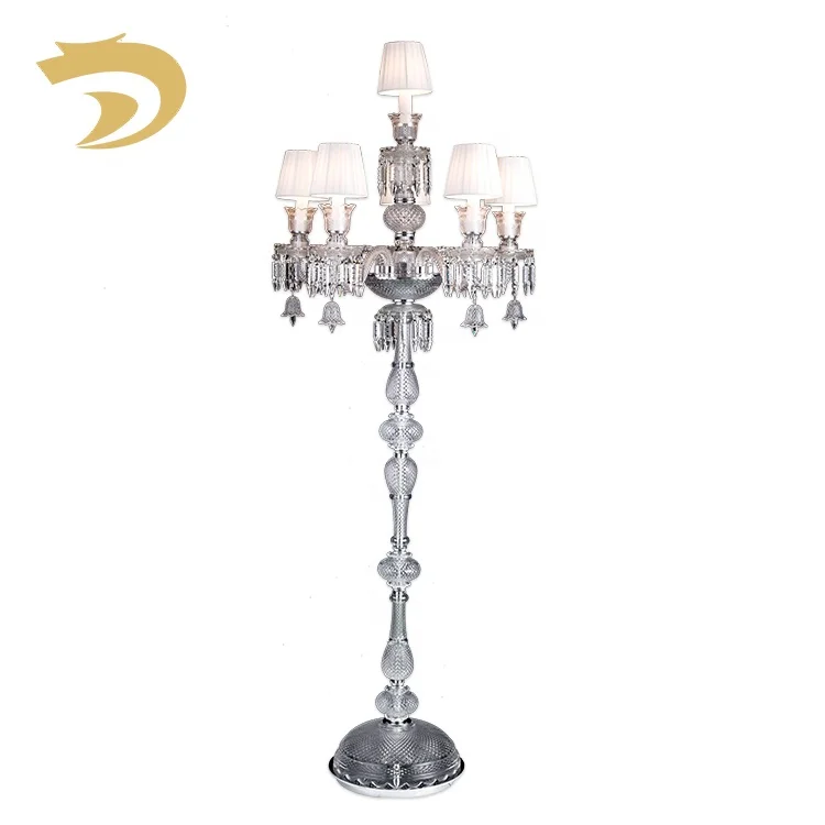 Indoor decorative fabric shade crystal glass iron metal modern standing floor lamps for living room