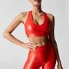 Private Label High Support Sexy Shine On Fabric Gym Fitness Shiny Sport Running Bra