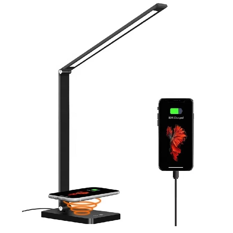 Touch Switch color change folding wireless charging led desk lamp with USB Charging Port