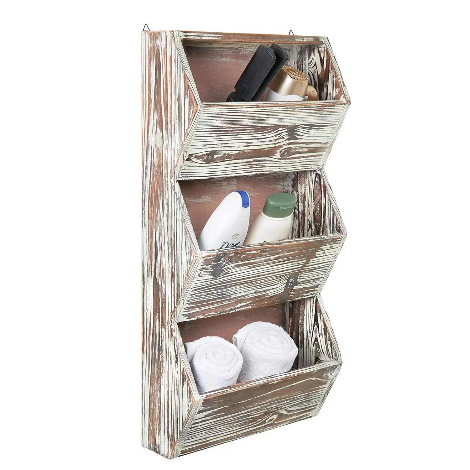 3 Tier 30 Zoll Rustikalen Torched Holz Wand Montiert Lagerung Organizer