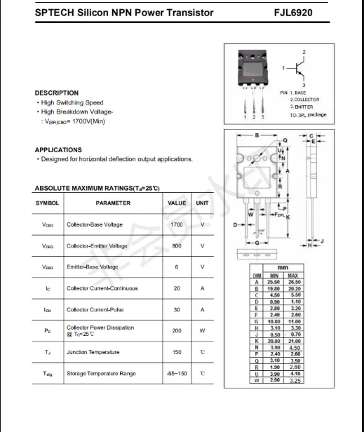 Original Standard Oem Npn Transistor J6920 2sj6920 For Ultrasonic Area ...