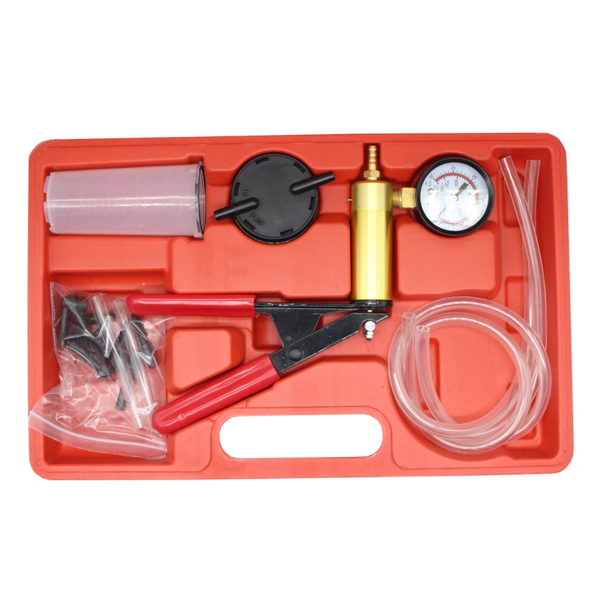 Case 6 to 8 days Delivery Hand Held Vacuum Pump Tester Set Vacuum Gauge and Brake Bleeder Kit for Automotive with Adapters 