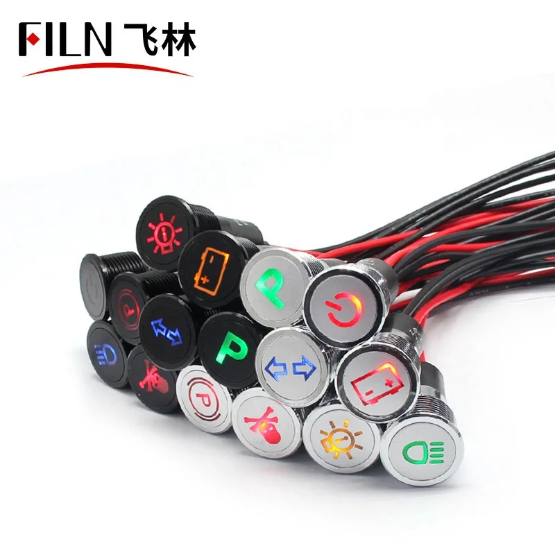 Customized 16mm Metal Flat Head Wire Leading 12V Indicator Lights 110V 220V Led Red Green Blue Yellow White Panel Signal Lamp