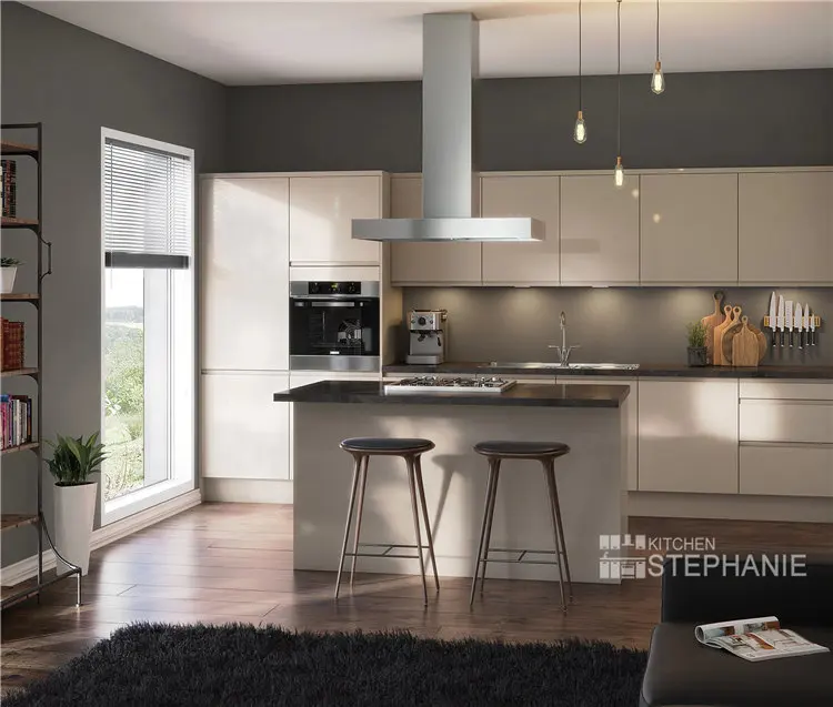 mordern simple glossy kitchen designs for villa, plywood mike white acrylic kitchen cabinet