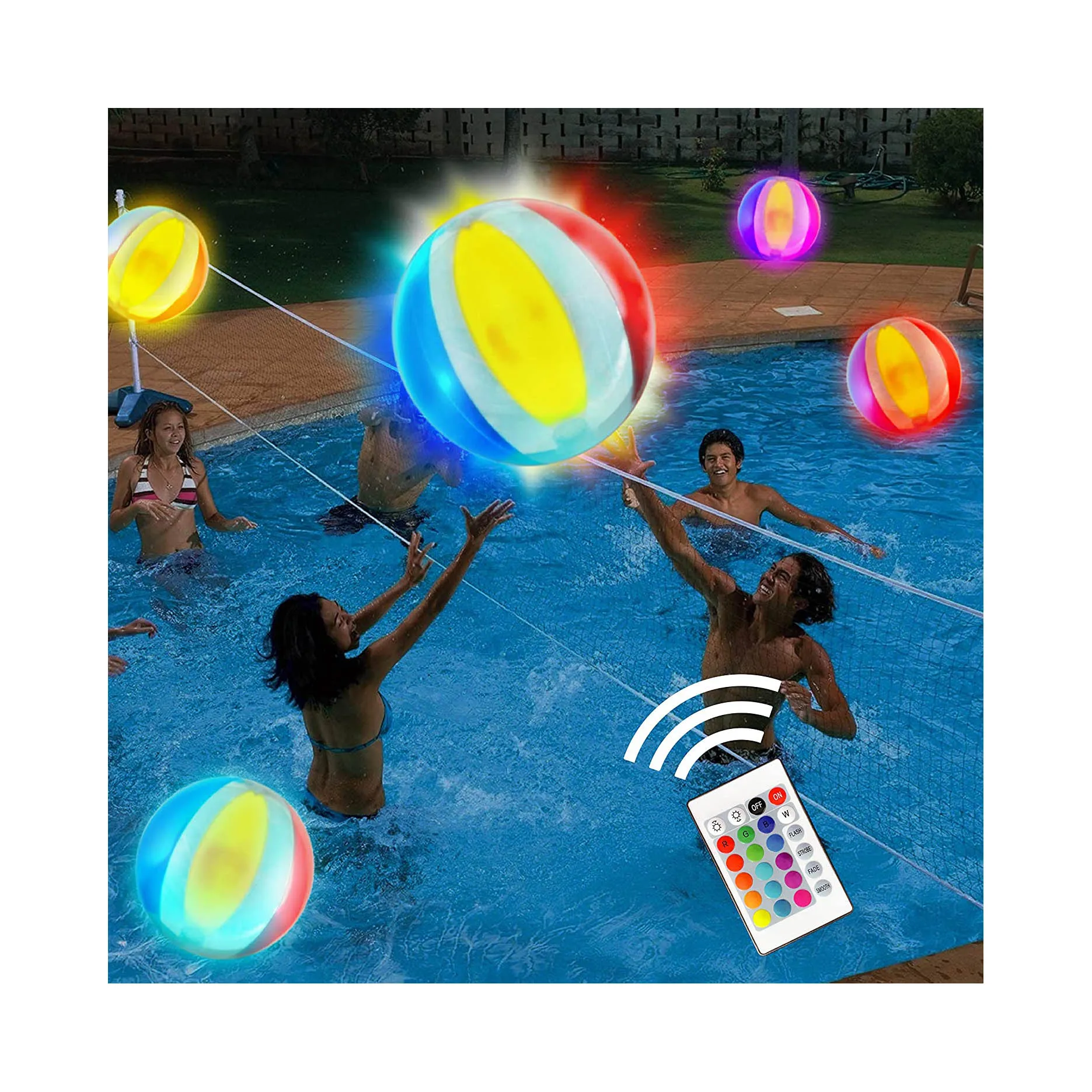 Pool Toy 18in  Inflatable LED Light up Beach Ball, 16 Light Colors Glow Ball with 4 Light Modes, Pool Games for Adults Kids
