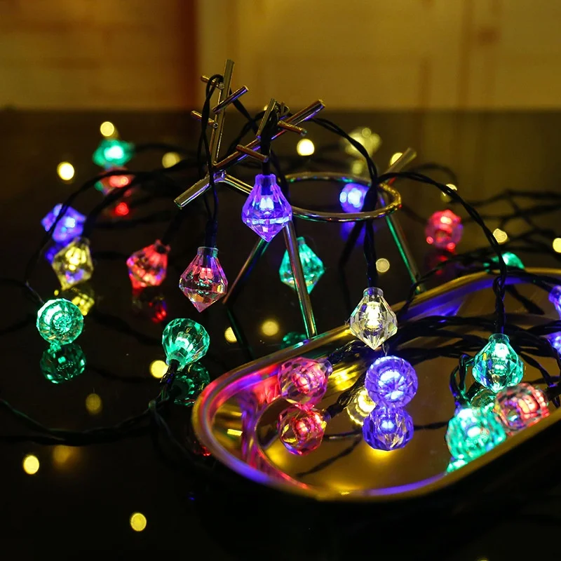 amazon hot selling 30L 8 mode waterproof diamond solar outdoor string lights