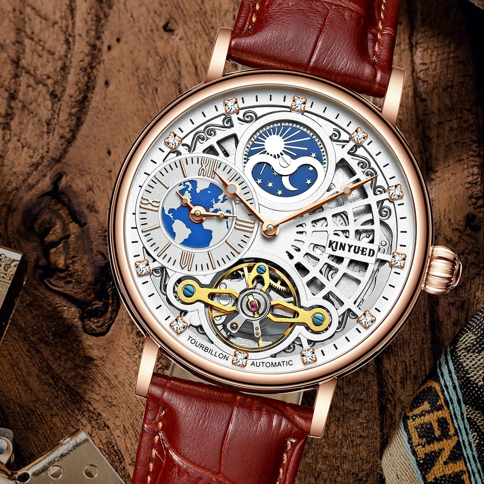 Factory Luxury Brand Automatic Mechanical Watches For Men Multifunctional Second Time Zone Moon Phase Men s Watch Buy Mechanical Watches Men s Watch Waterproof Watch Custom Logo Watch Factory Luxury