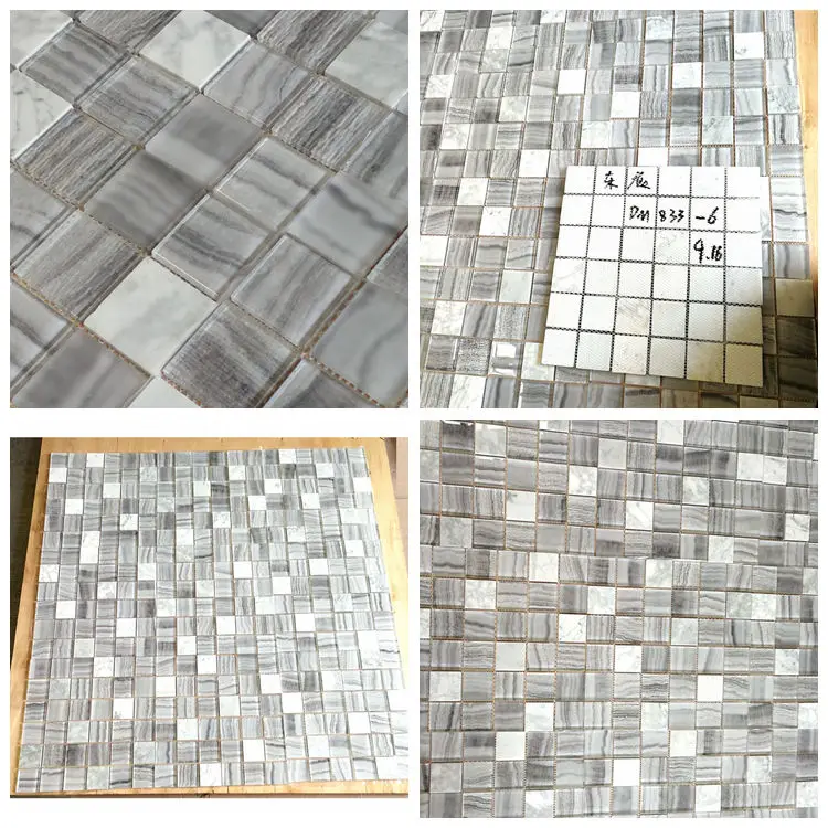 Top Selling Laminated Glass mixed stone Mosaic tile Grey Mosaic Use for Wall and kitchen Foshan China