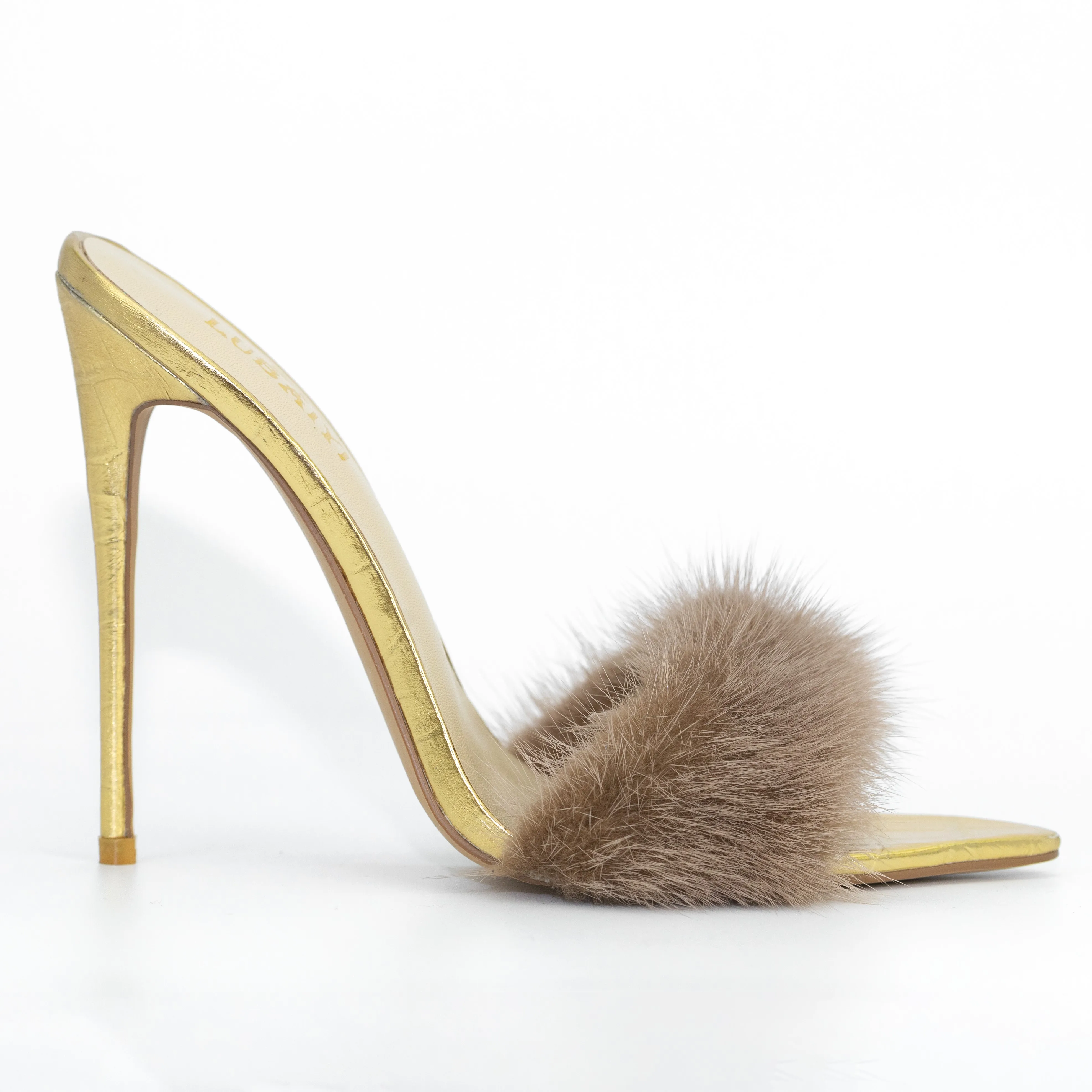 fur heel slippers