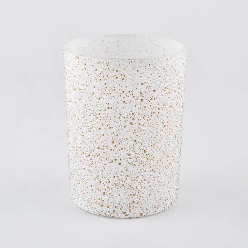 White Glass Candle Jars 350ml With Gold Decoration