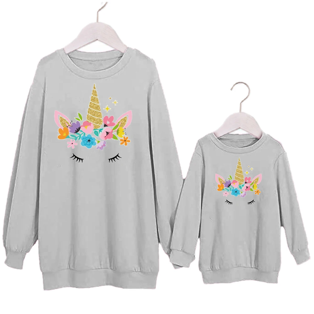 
Wholesale Custom Unicorn Solid Color Plain Hoodies for Ladies Long Sleeve Family Matching Clothing 