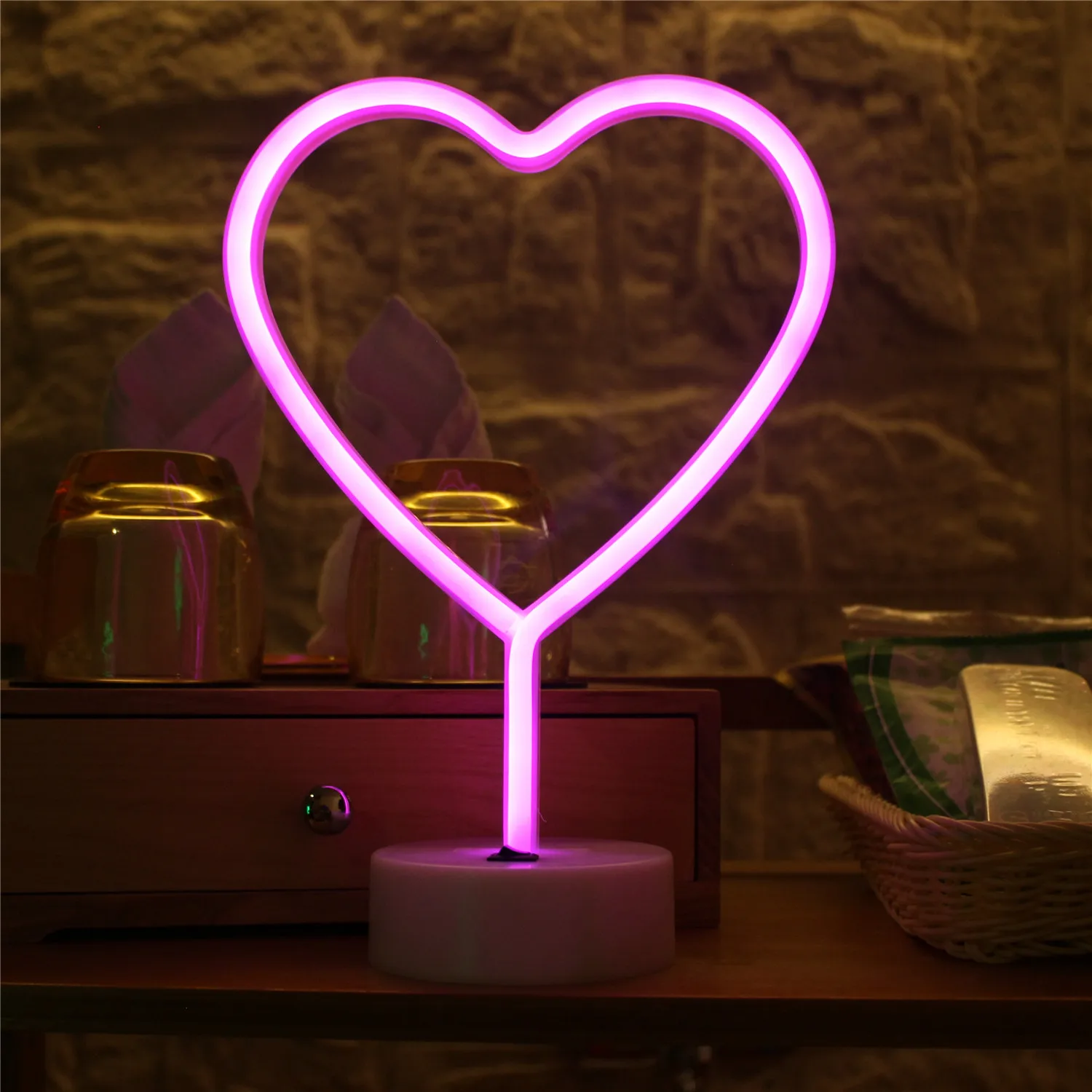 Amazon Choice  3*AA with USB Heart Shape Light LED Stand Neon Desk Lamp for Gifts