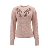 Winter Clothes Big Gauge Floral Printed Beaded Knitted Sweater For Ladies