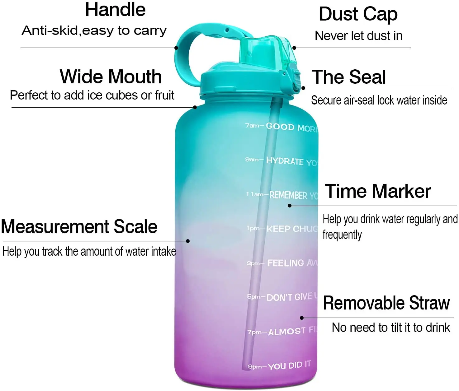 Gallon Water Bottle With Unique Timelinemeasurementsgoal Marked Times For Measuring Your Daily 4594