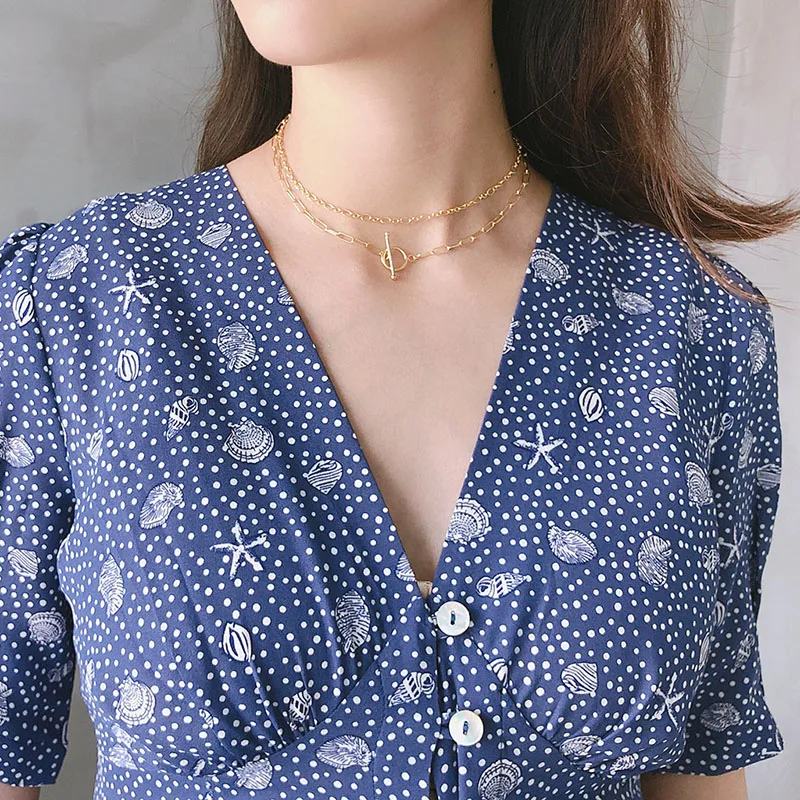 925 Sterling Silver Toggle Clasp Choker Necklaces For Women Two Layered