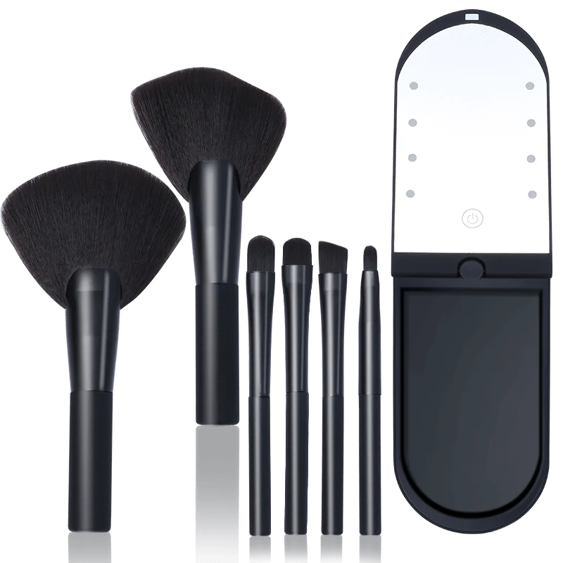 360 degrees Led Light Makeup Brushes Box with Mirror in Night Portable Folding Mini