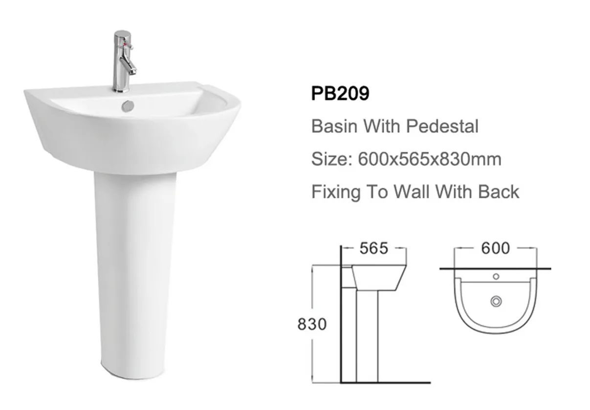 209 Chaozhou Hotel Bathroom Sanitaryware Ceramic Wash Hand Pedestal Basin With Pedestal