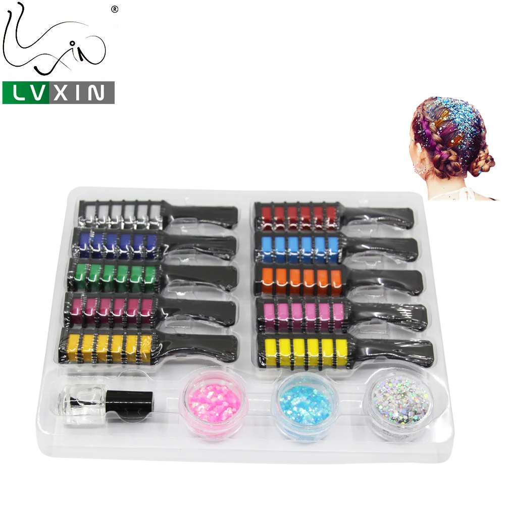 Download 2019 Custom Non-toxic Washable Hair Chalk Color Comb And Body Glitter Set - Buy Hair Chalk,Face ...