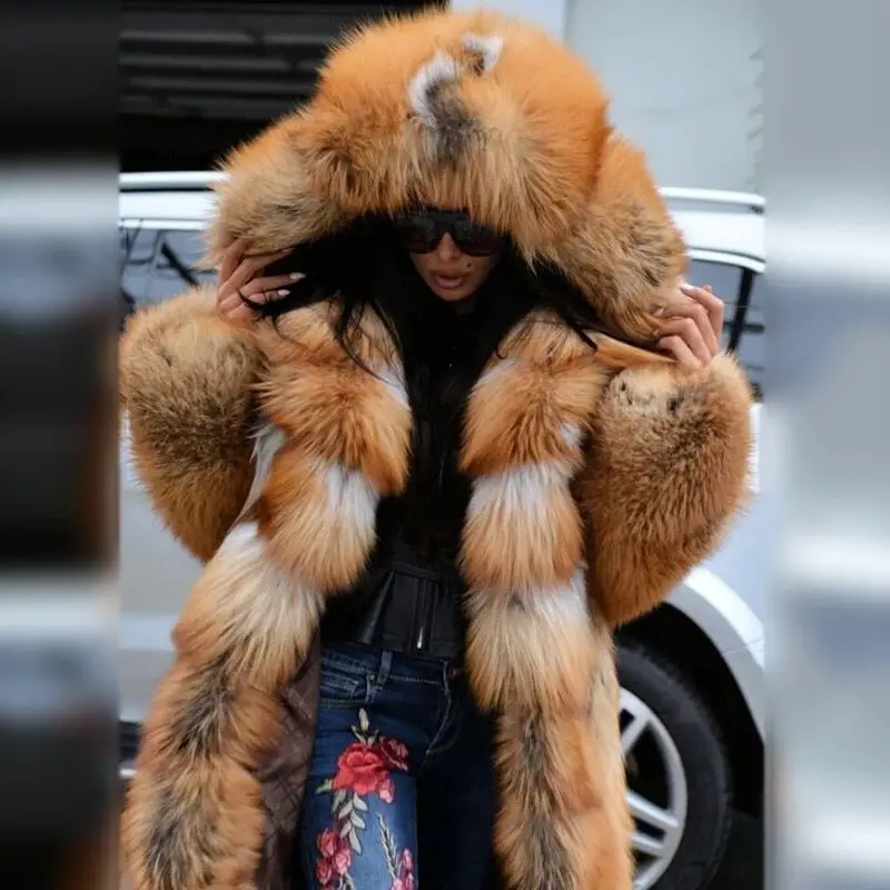 Fox fur hooded coat online