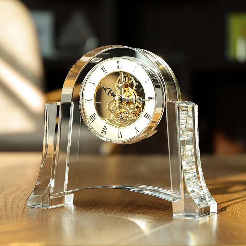 product hot selling door shaped table crystal glass clock personalized wedding favors souvenirs laser engraved technique-32