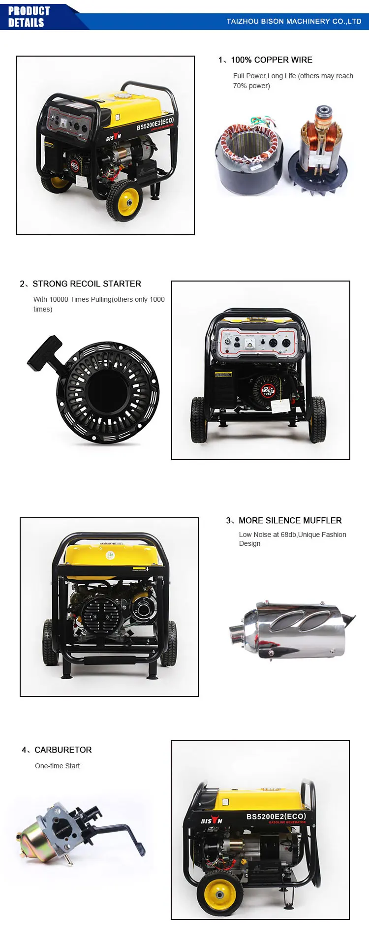 3,000wgas Generator 3 Phase Generation Set Gasoline Generator Ats
