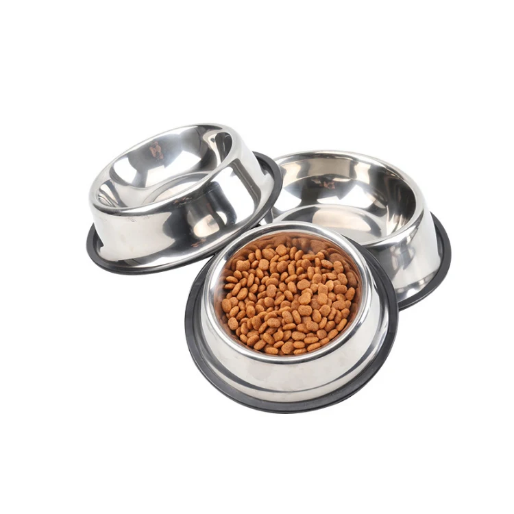 Vente en gros de mangeoire pour animaux de compagnie et bol d'eau en acier inoxydable pour chien avec base en caoutchouc