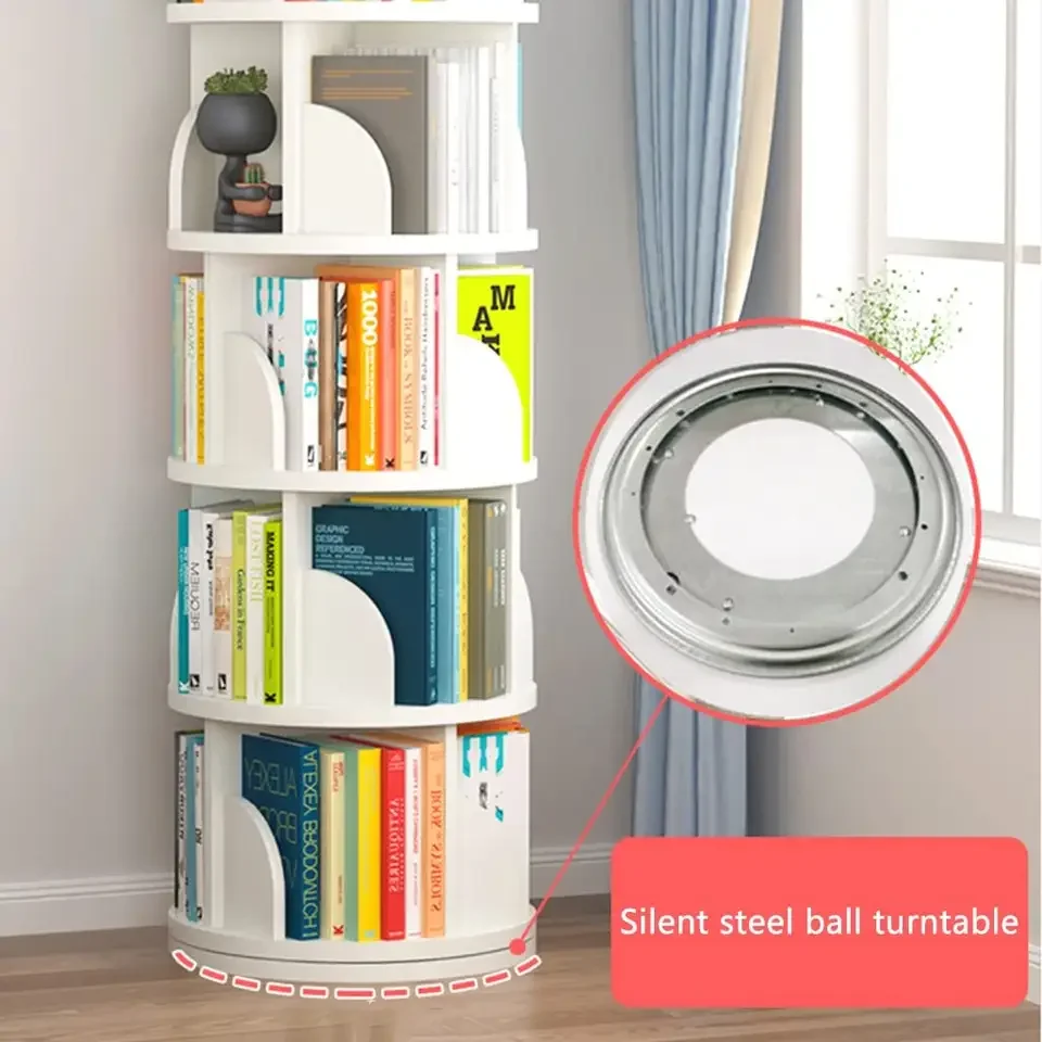 Modern 4 Tier Rotating Bookshelf 360 Degrees Stackable Shelves