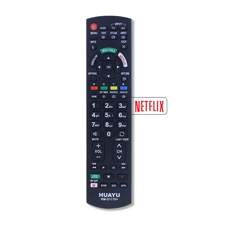 Close-up of Huayu remote’s SET and POWER buttons being pressed simultaneously during setup