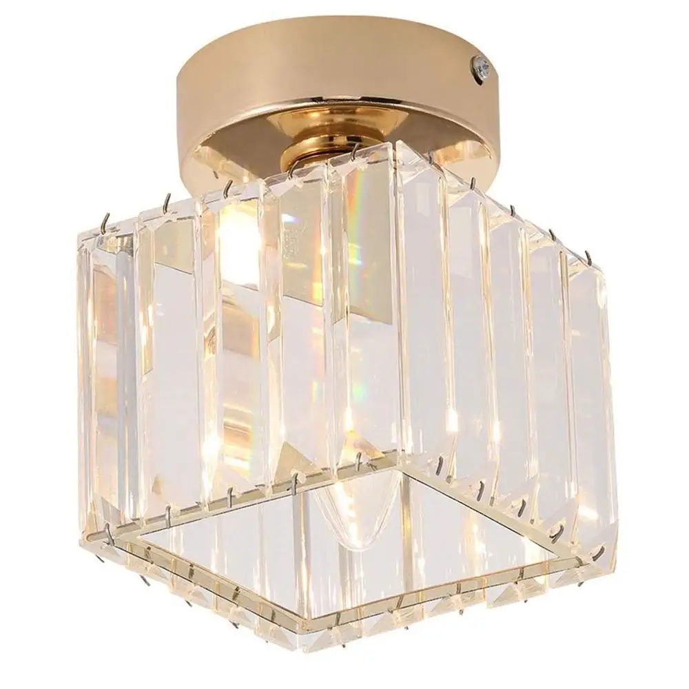 Gold Glass Flush Mount Ceiling Light Modern Semi Crystal Pendant Light for Hallway Entryway Bedroom