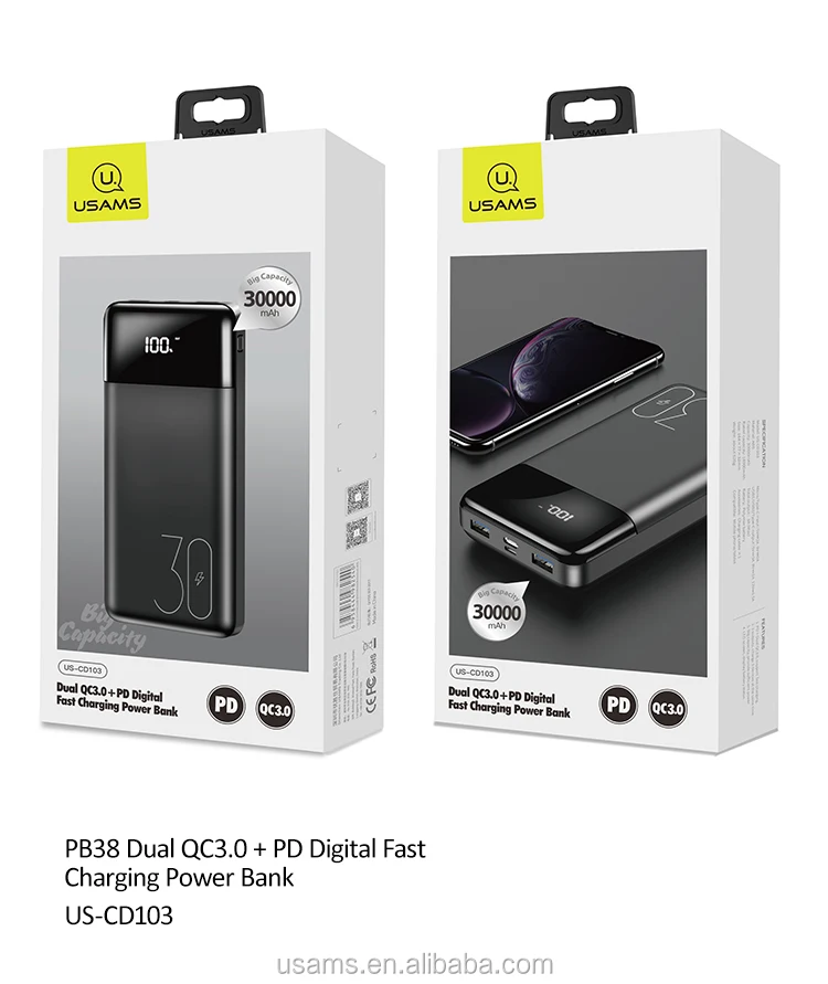 USAMS Factory Directly Sale Portable LED indicator 30000mAh PD Power Bank - ANKUX.COM
