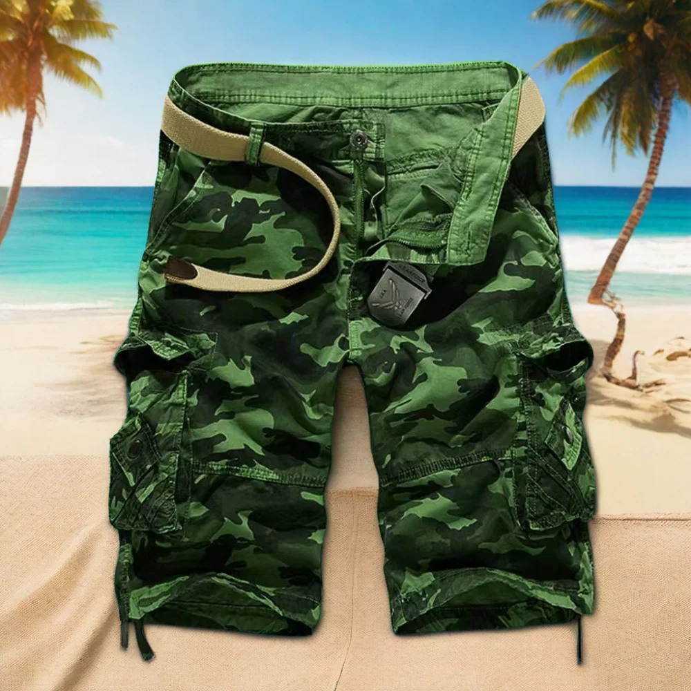 Men's High Quality Midwaist Washed Camouflage Denim Shorts Antifading