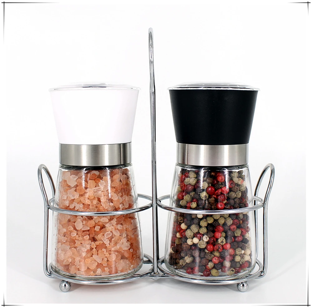 Amazon Hot Glass Bottle Manual Salt And Pepper Mill Grinder Set