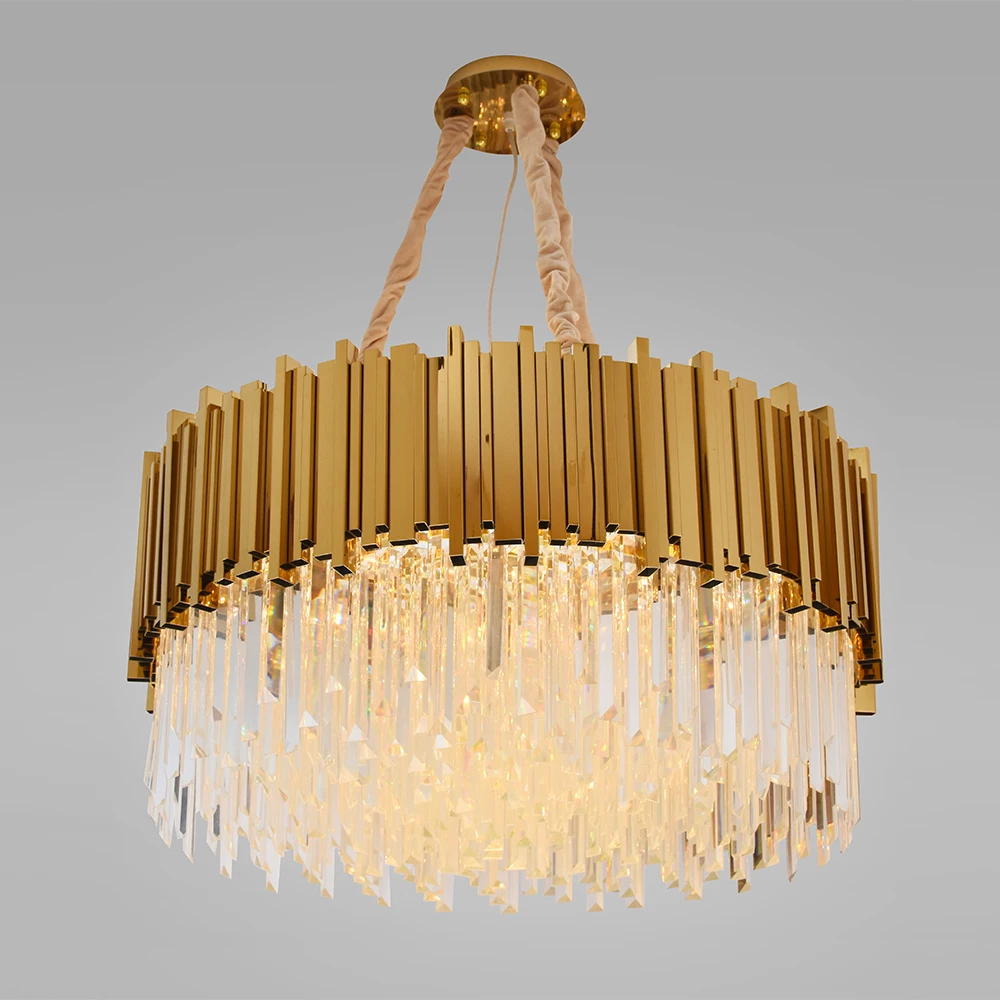 Postmodern round indoor luxury pendant light gold LED hanging lights home k9 crystal chandelier for foyer
