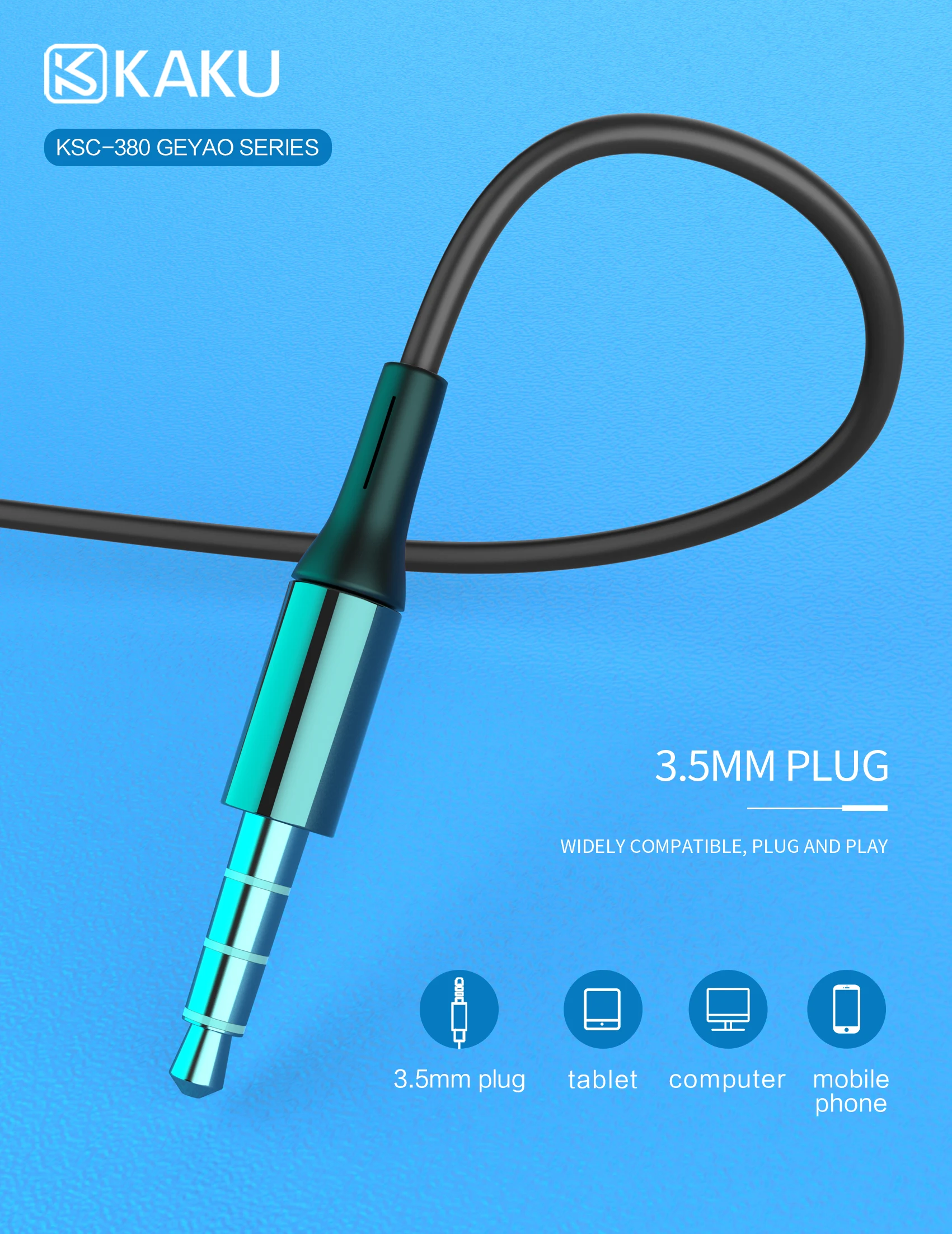 Kaku 3.5mm Stereo Music Earphones Portable headphone Wired In-Ear Headset with Microphone for mobile phone - ANKUX.COM