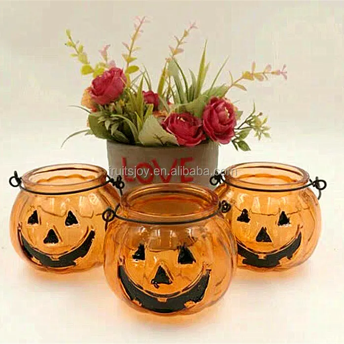 Customize Pumpkin Shaped Glass Lantern Tealight Candle Holder Painted