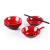 Set of 192 Large Melamine Soup Noodle Cereal Bowls and Spoons Red and Black Dia 5.9" x H 2" Inch 15 Ounce