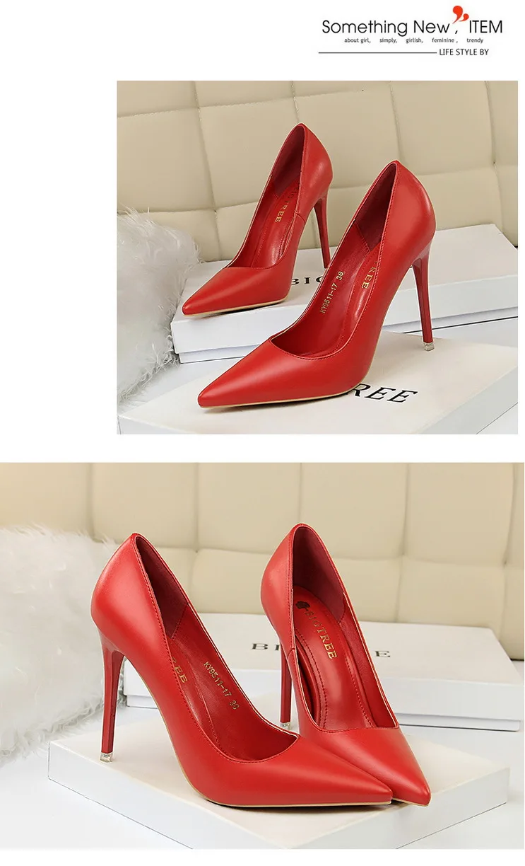 Luxury Women Dress Shoes High Heels Black Red Pink Leather Pointed Toes Pumps Dress Shoe Buy