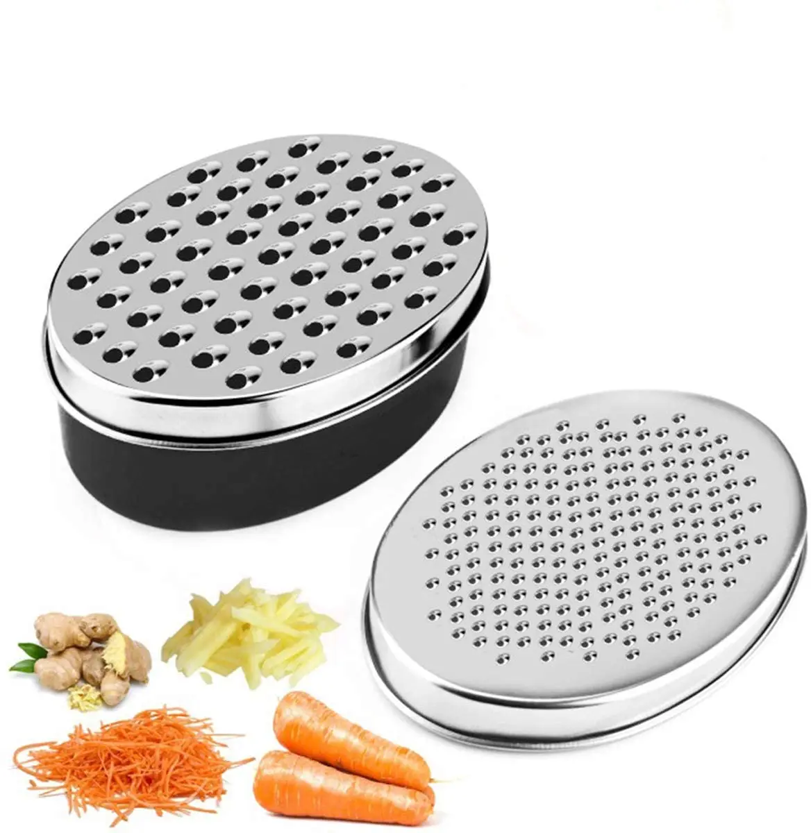 Cheese Grater Slicer Oval Box Vegetables Stainless Steel Fruits w/ Container NEW 