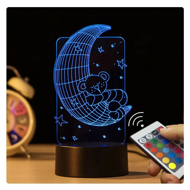 Creative Kid Gift Moon Shape Usb Plug In Acrylic Colorful 3D Led Night Light
