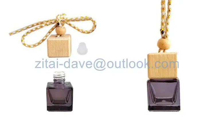 hanging car air freshener perfume diffuser empty perfume glass bottle with wooden cap