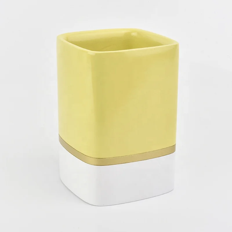 Square yellow glazed ceramic candle jars votive candle holder wedding centerpieces decoration