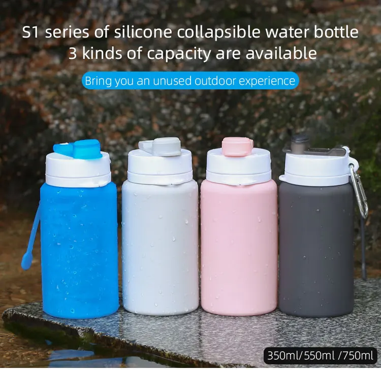 Foldable Silicone Sports Drink Water Bottle Custom Logo Designed Grm Botella De Agua Collapsible Water Bottle