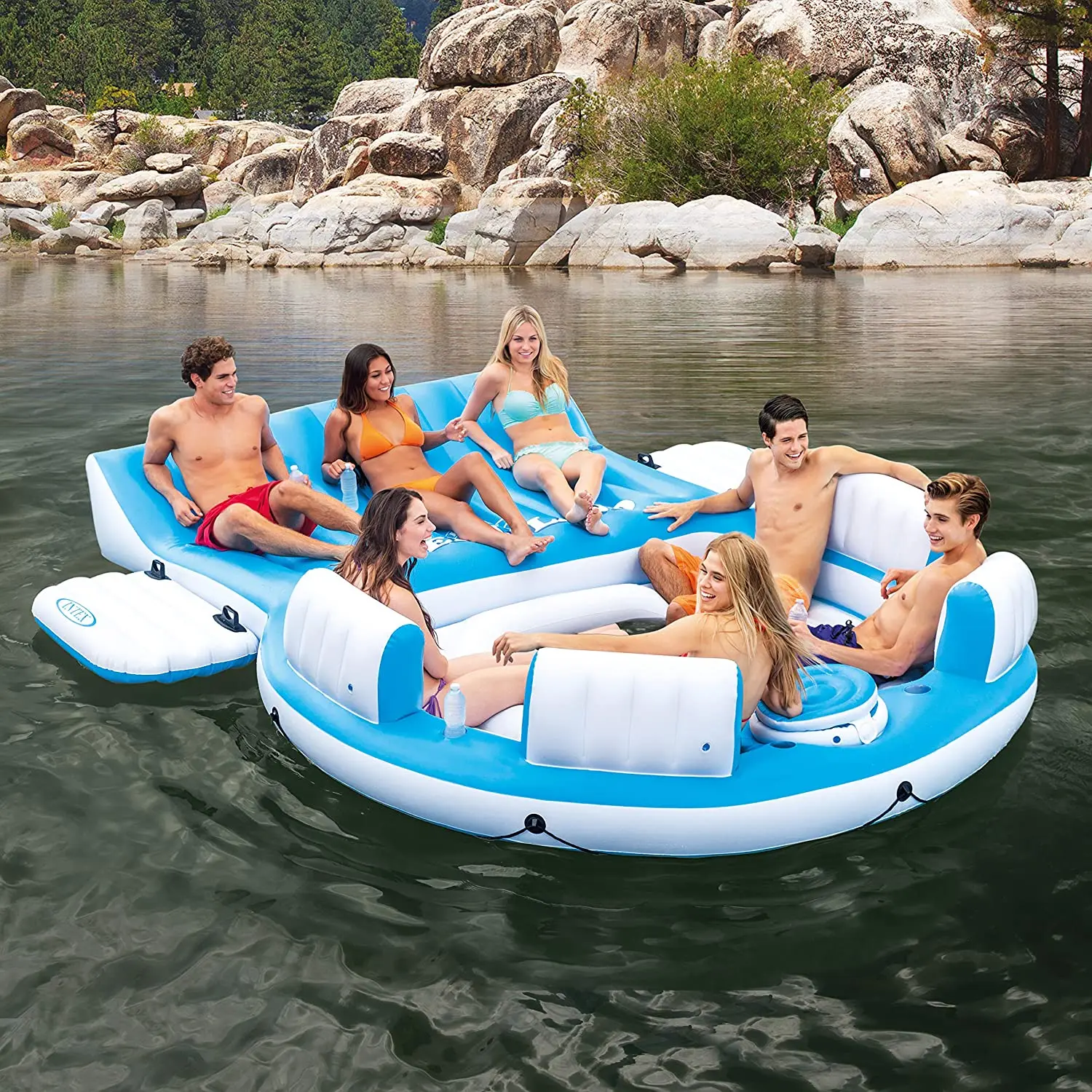 intex inflatable relaxation island raft with backrests and cooler