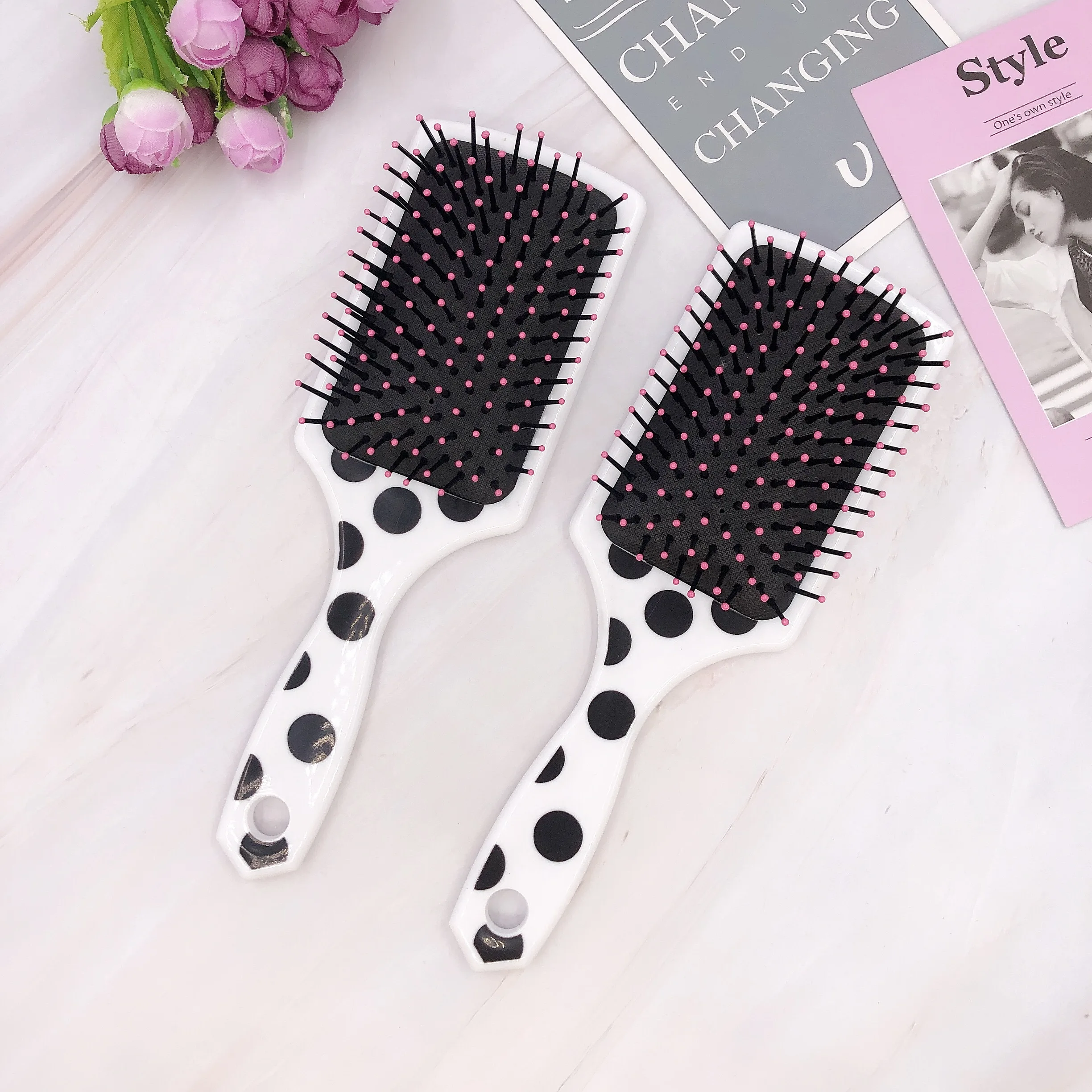 Custom Logo Paint Bling Extension Nylon Square Hairbrush Paddle Hair
