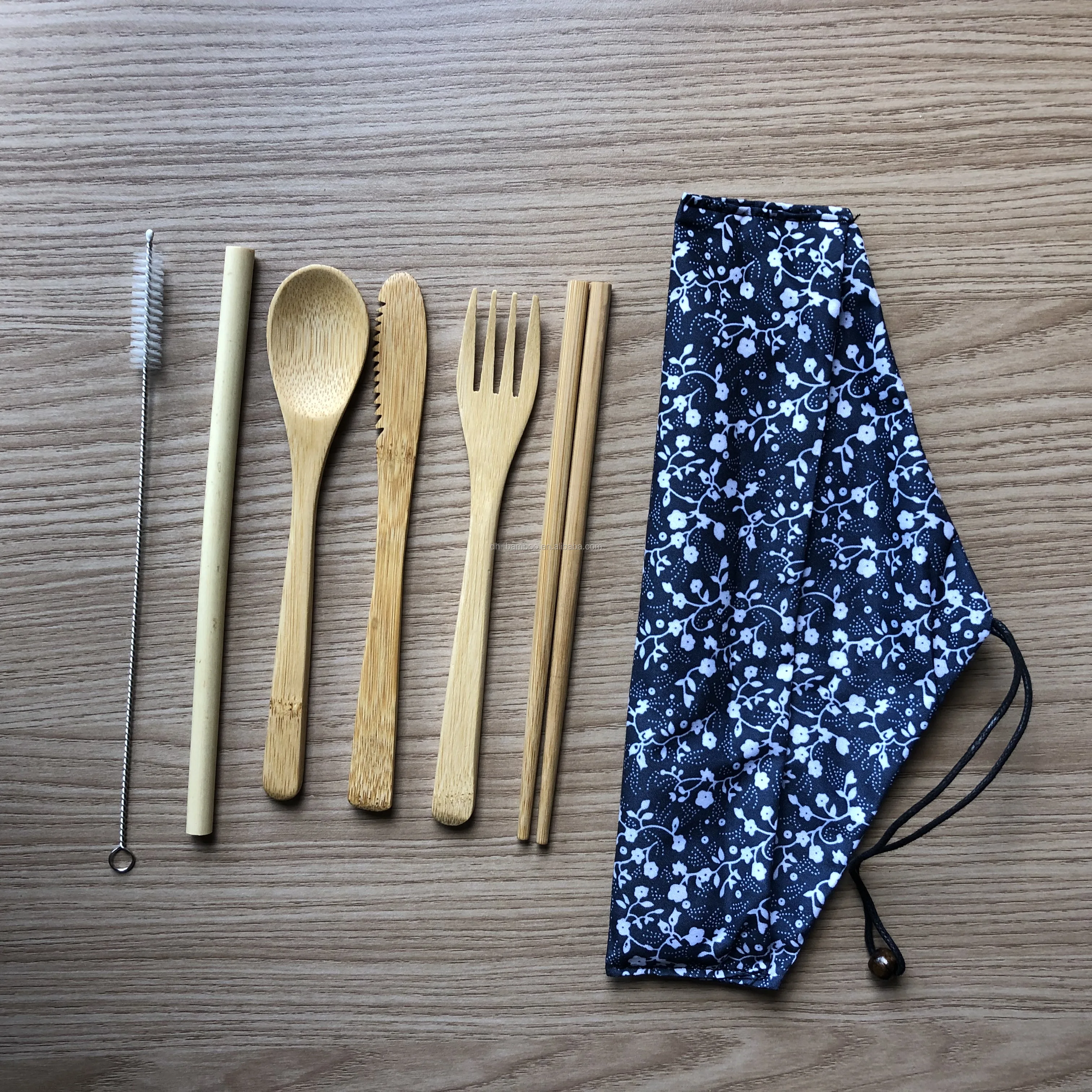 批发旅行餐具套装与袋竹器皿可重复使用的竹餐具竹餐具餐具 6 件套