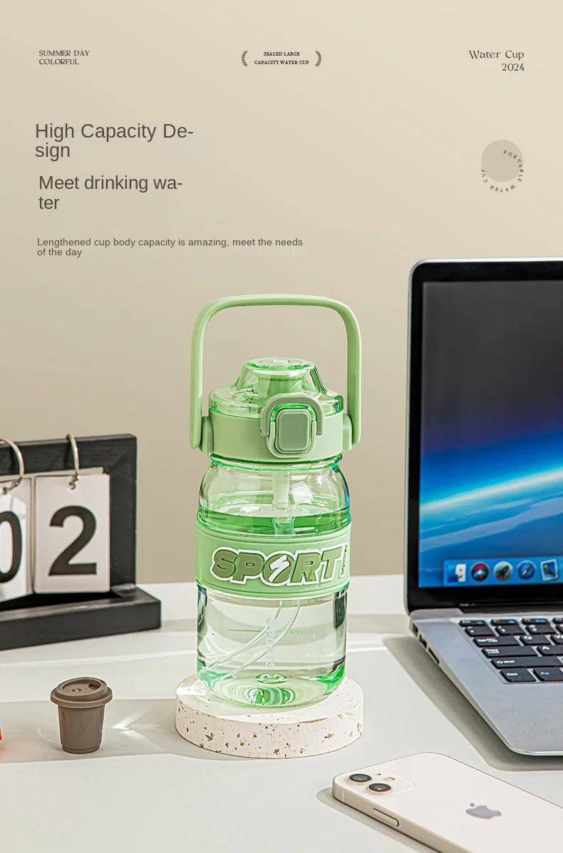 Wholesale 800 ml Colorful Portable Clear Handle Leather Case Tritan Plastic Water Bottle Unisex