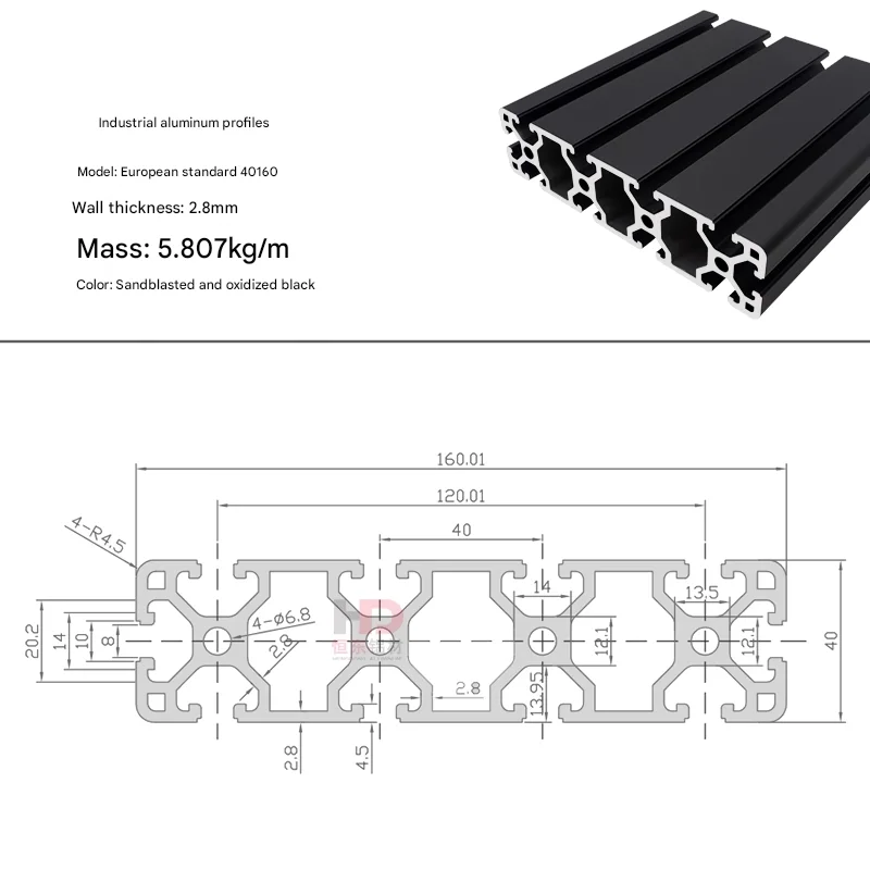 Custom Black 4040 4080 40120 40160 Extruded Aluminium Material Anodized 6063 T5 Alu Alloy Frame Industry Extrusion Profile factory