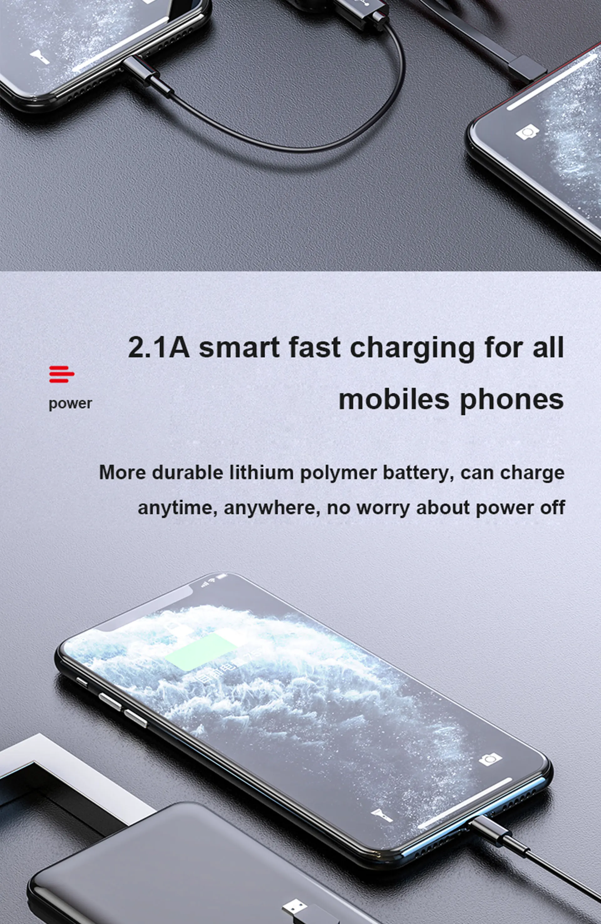 New Custom Full Mirror Screen Power Bank 10000mah LED Display, Fast Charging Power Banks, Sharing Type c powerbank with cable - ANKUX.COM